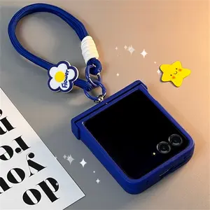 Korean Cute Klein Blue Portable Flower Rope Case For Samsung Galaxy ZFlip7 6 Flip5 Flip6 Z Flip4 3 Flip7FE Razr60 50Ultra Cover