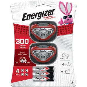 Energizer Vision HD 300 Lumen LED Headlamps, Batteries Included (2 Pack)