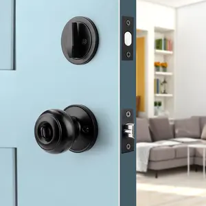 Keyed Alike Entry Door Lock Knob with Single Cylinder Deadbolt, Black Finish Combo Pack
