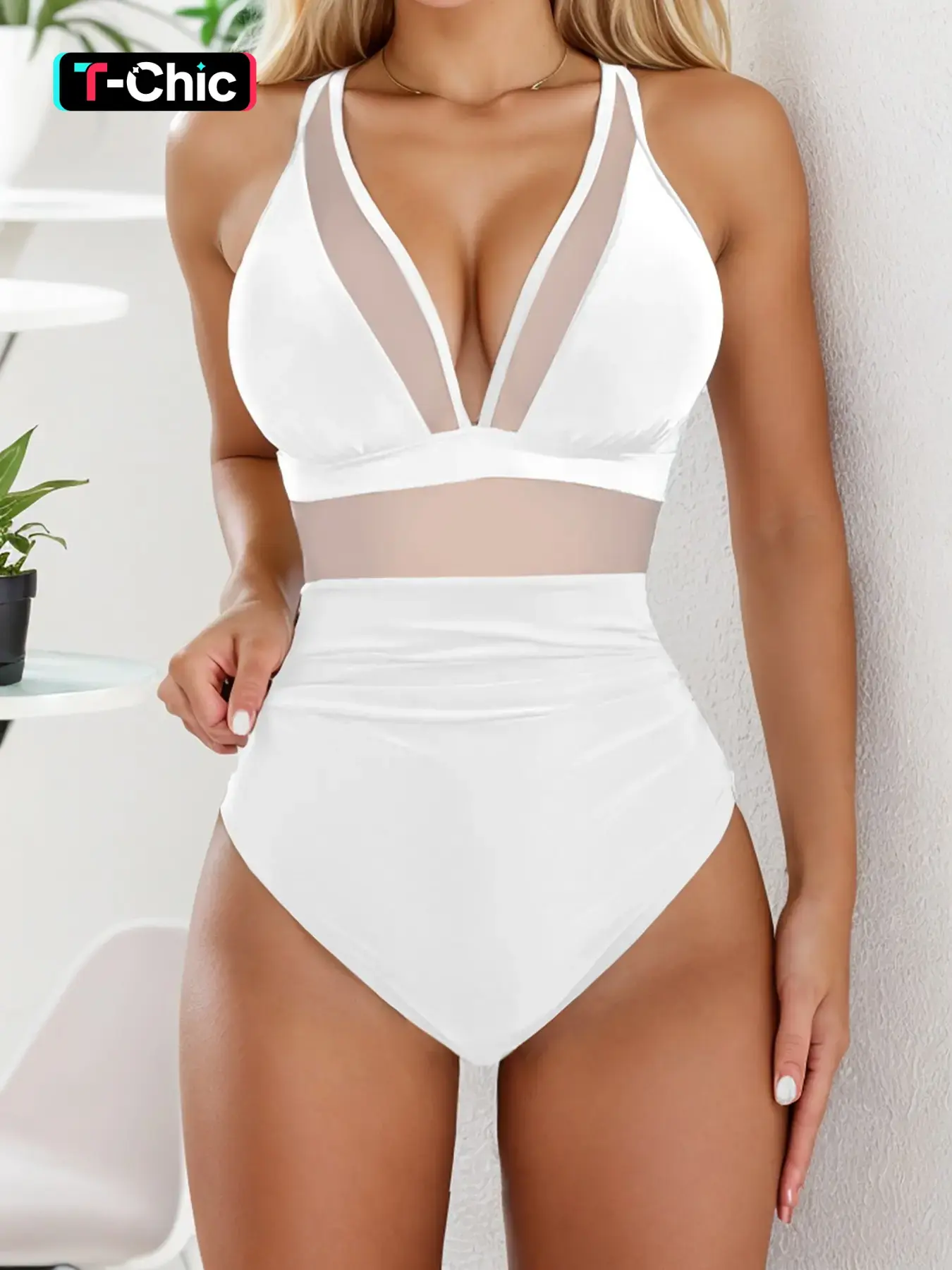 Women's Sexy Mesh Patchwork One-Piece Swimsuit, Summer Beach Vacation Fashion Swimwear, Ladies Stylish Monokini Bathing Suit, High Waisted Swimsuit, Stretchy Swimwear, Fashionable Swimsuit