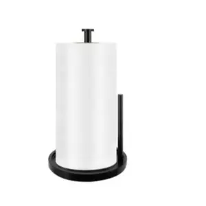 Paper Towel Holder Countertop – Black Stainless Steel Standing Paper Roll Holder with Weighted Anti-Slip Base, Freestanding Kitchen Towel Holder
