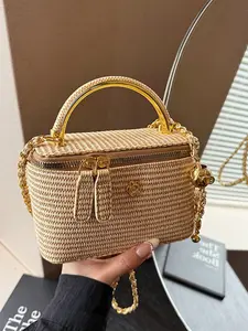 New Vintage Style Woven Handbag, Simple Makeup Bag Box Bag, Straw Woven Bag for Daily Shopping Commuting, Small Crossbody Bag for Women, Handheld Bag, Handheld Bag Purse, Casual Commuting Handbag, Handwoven Straw Bag