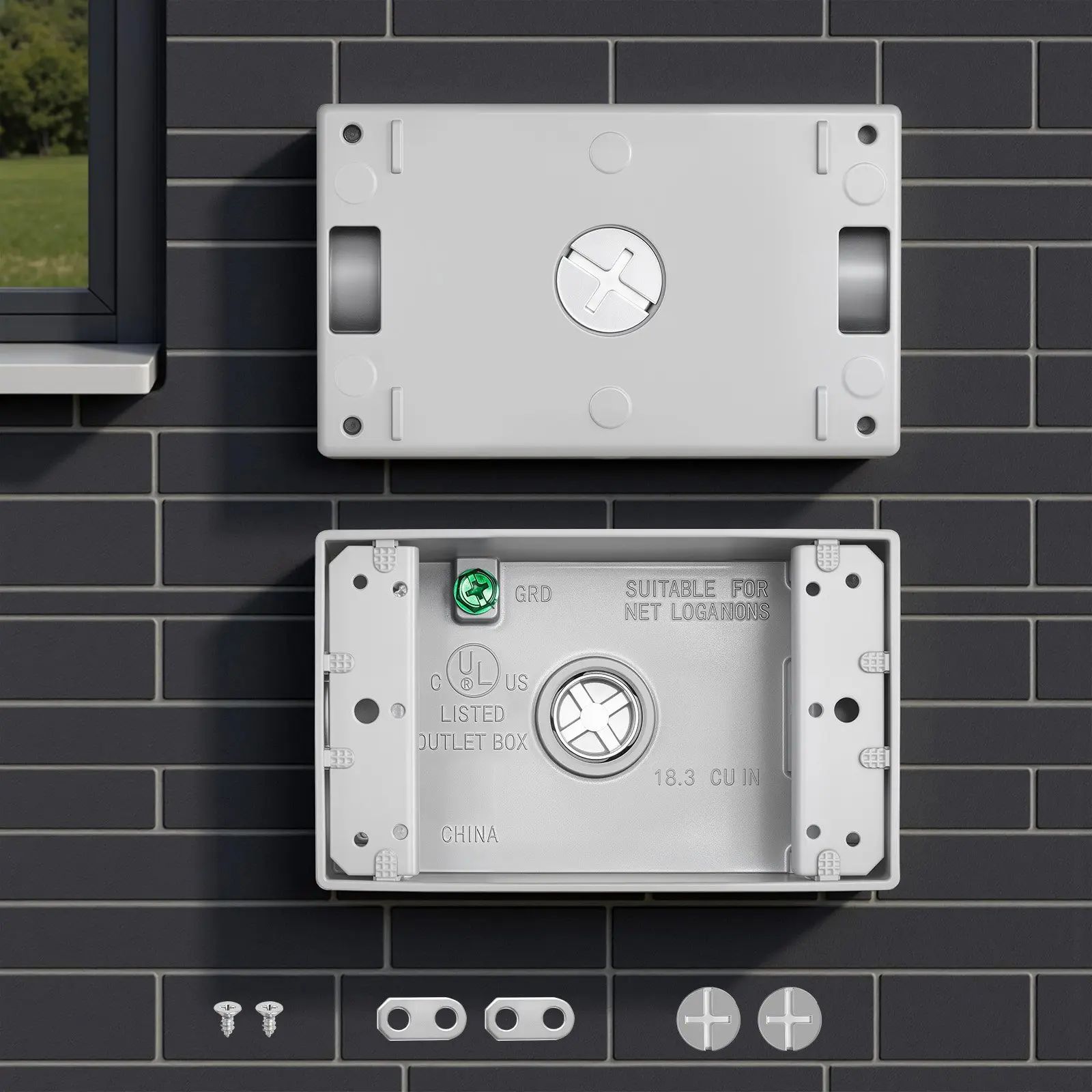 VEVOR 4pcs Outdoor & Indoor Rectangle Metal Electrical Junction Box (Gray, IH31 Model), 4.5x2.8x2 in, 18.3 Cu.In, 2.05 lbs, 3 Entry Ports, Fits 1/2 in-3/4 in Conduit, 5/8 in Compatible, Plug Receptacle Protector, for Holiday Decorations, Aluminum Alloy