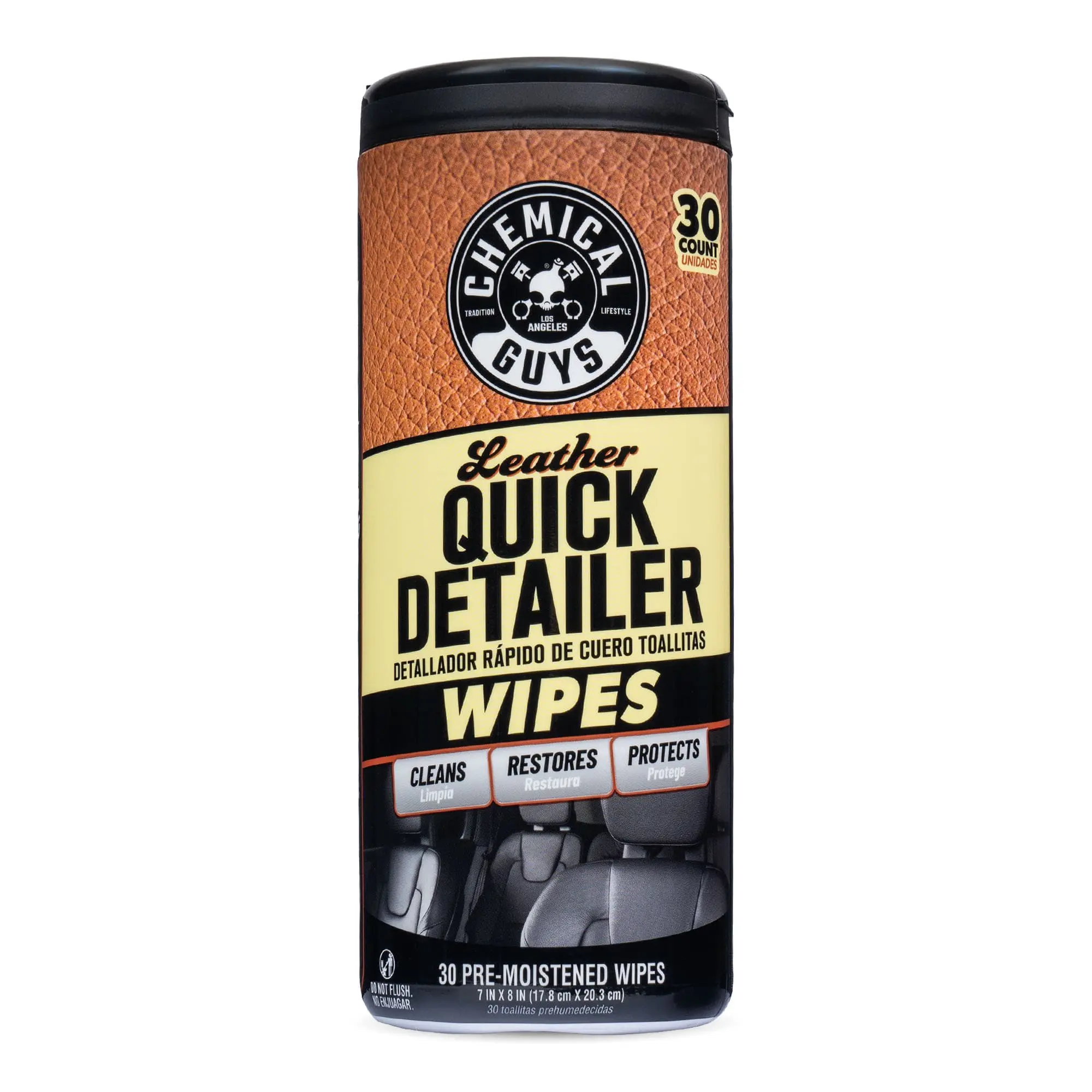 Chemical Guys Leather Quick Detailer Wipes - Car Accessories, Interior Car Surface Cleaner, UV Protection for Natural/Synthetic Leather, Steering Wheels, Removes Dust, Body Oils, Light Dirt, On-the-Go Seat Care, Home Furniture Care