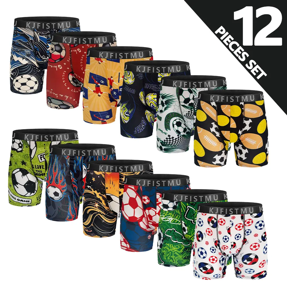 KJFISTMU 12/8/4 Pack Men's Ice Silk Boxer Briefs Football Style Breathable No Rolling Edges Seamless Soft Antibacterial Suitable for Sports, Fitness, Running, Cycling Summer Competition Daily Wear Soft High Elasticity Non-tight Thighs
