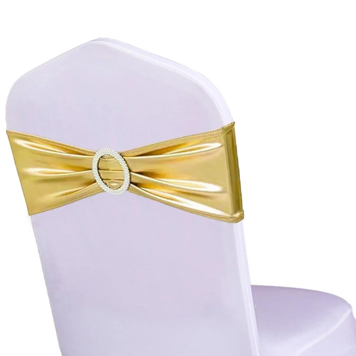 50-Pack Classic Spandex Blend Chair Sashes with Elastic Slider Buckle Bands, Soft Stretch Bows - Bright Color Decor for Folding Chairs, Banquets; Red, Orange, Rose Gold Options (No White Covers), Decorate Folding Chairs, Banquet Chairs
