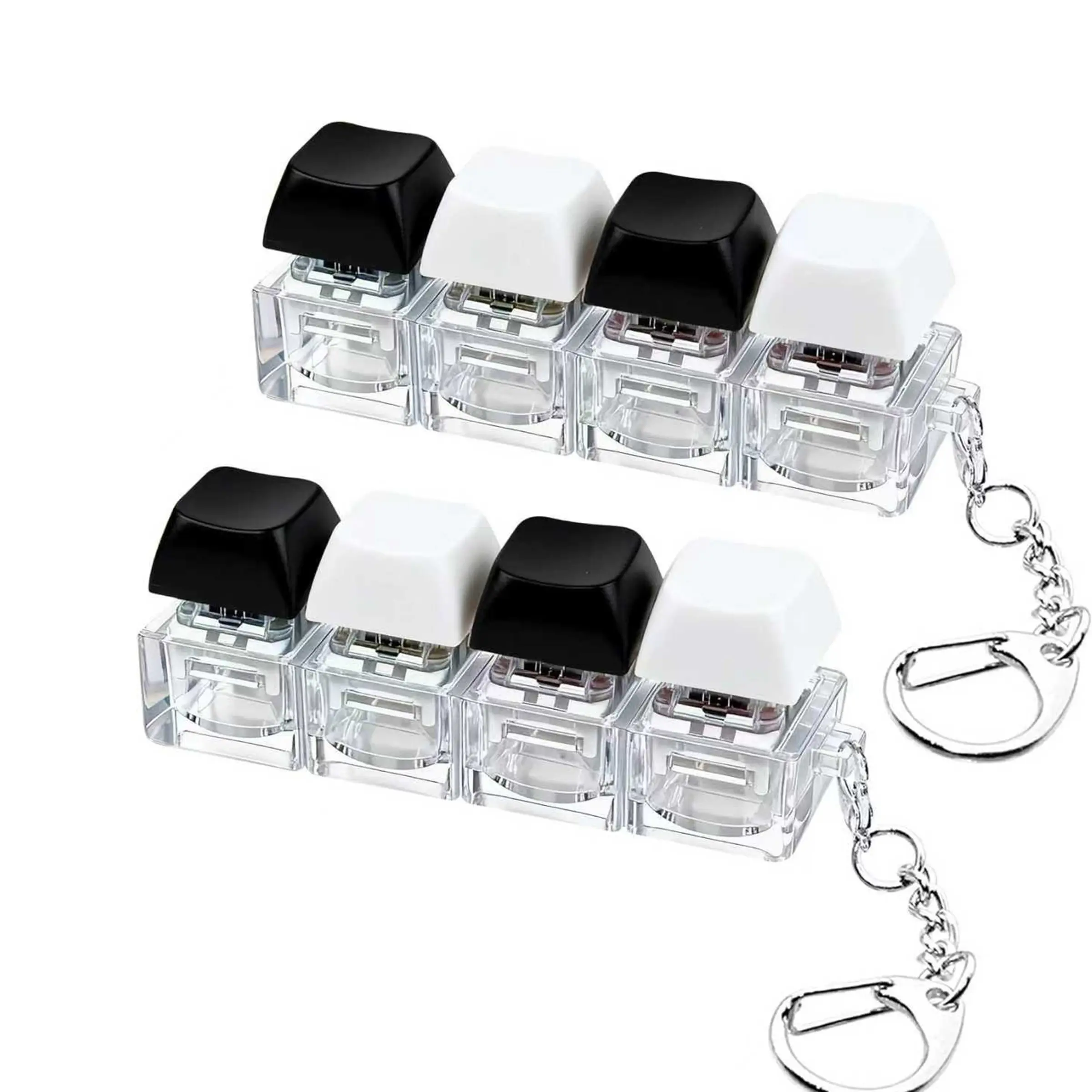 2 Psc Keyboard Fidget Toy, Keyboard Fidget Keychain 4-in-1 Keyboard Decompression Button Finger Clicker Toys, Fidget Gadget, Button Stress Relief Fidget Gifts for Adult to Relief Stress, Stress Relief Tools Fidgeting (Black+White)