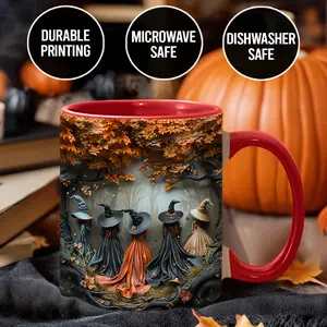Stylish Printed Witch Ceramic Coffee Mug, Reusable Halloween Spooky Season Drinkware, WIC5937 Kitchenware, Reuse