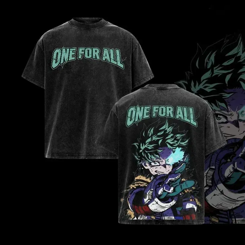 My Hero Academia Deku Izuku Midoriya Anime Graphic Tee Vintage Acid Wash Oversized T Shirt Mens Streetwear Y2K Manga Clothing Dark Aesthetic One For All Trendy Tiktok Viral Fashion Japanese Cosplay Bootleg Retro Top Edgy Cool Grunge Outfit