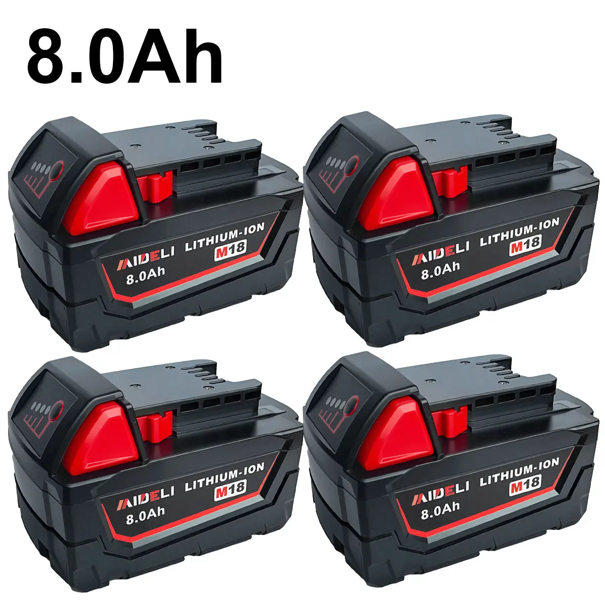 4Pack M18 8000mAh 18V Replacement Battery for milwaukee Replacing batteries with electric tools M-18 Battery Pack Compatible with Milw M-18 8.0Ah Lithium Battery 48-11-1890,48-11-1850, 48-11-1828, 48-11-1820,48-11-1815 Cordless Tools battery