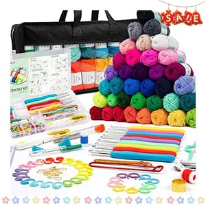 113 Piece Crochet Kit with Yarn Set– 1600 Yards Assorted Yarn for Knitting and Crochet, 73PCS Crochet Accessories Set Including Ergonomic Hooks, Knitting Needles & More Ideal Beginner Kit