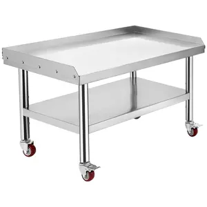 Garvee Stainless Steel Grill Stand Table 36x30x24 with 1000 lbs Top Shelf, 220 lbs Bottom Shelf, Adjustable Legs, and 2" Edge Baffle for Commercial Kitchens, Hotels, and Homes