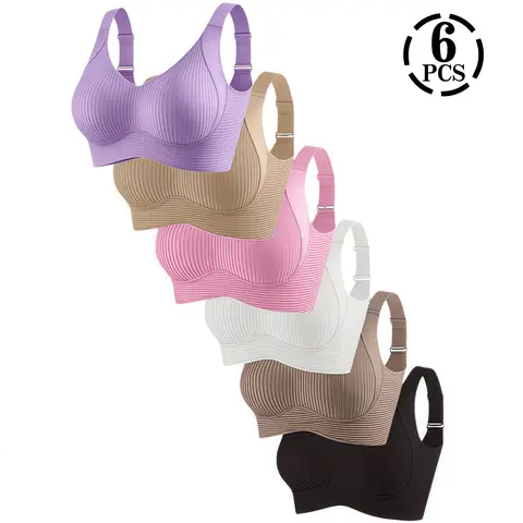 H   6 Pieces Women's Plus-Size Lingerie: Sexy, minimalist, wide shoulder straps. Great coverage, basic & versatile. Matches dresses, sweaters, suits. Fits all seasons, shapes curves. Bras Everyday Womenswear Womenswear Bra Everyday Bridal