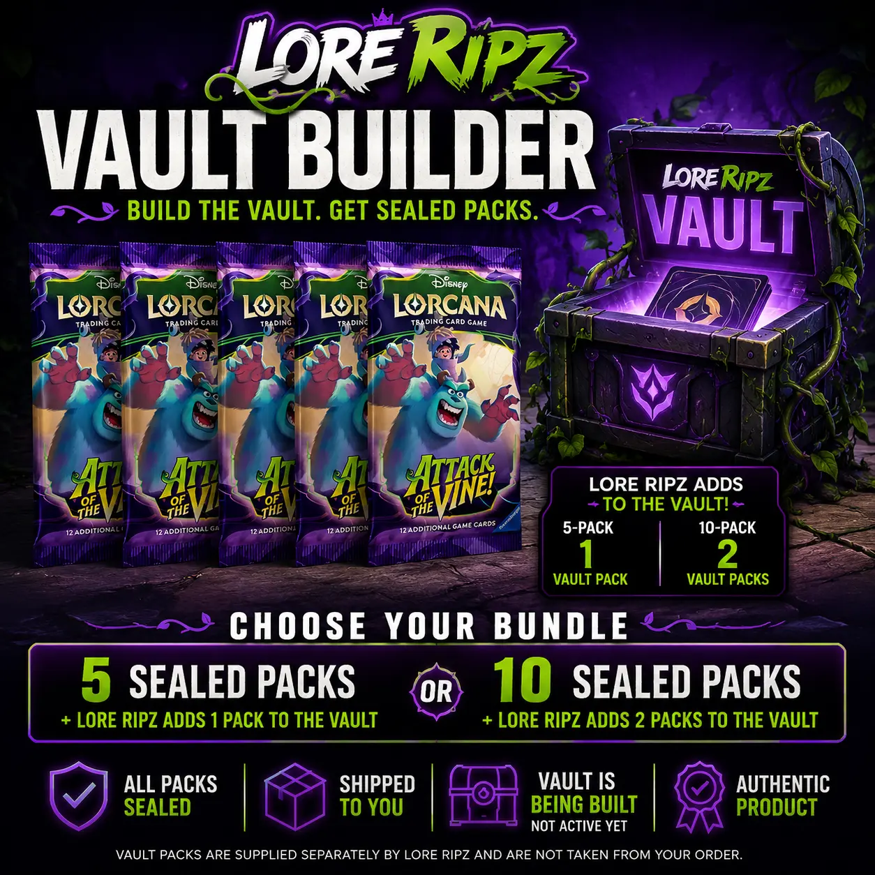 Disney Lorcana: Attack of the Vine Sealed Vault Builder Bundle, Non-Sports Trading Card Collectible Box