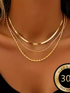 Women's Three Layer Stainless Steel Minimalist Chain Necklace, Lightweight & Durable Design, Perfect Gift for Her, Ideal for Daily Wear, Multilayer Necklace