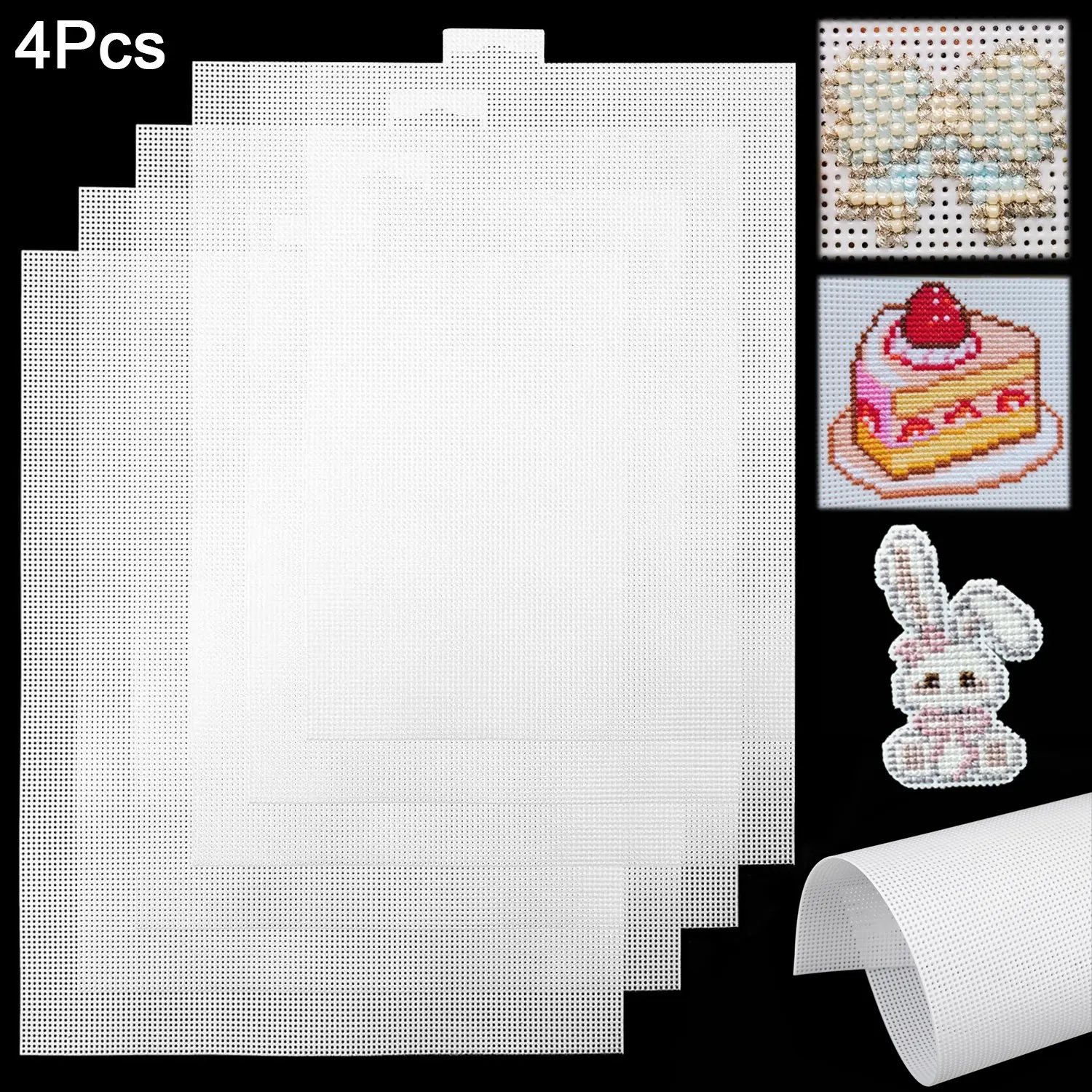 4Pcs Plastic Mesh Canvas Sheets 14 CT Mesh Sheet for Embroidery Needlepoint Making Cross Stitch for Crafts DIY Crochet Knit Projects Sewing