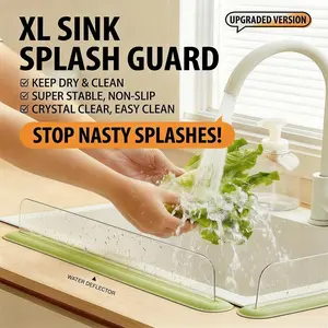Upgraded XL Acrylic Kitchen Sink Splash Guard, Extra Tall Water Barrier Behind Tap, Clear Splash-Proof Partition for Home & Bathroom, Kitchen Accessories