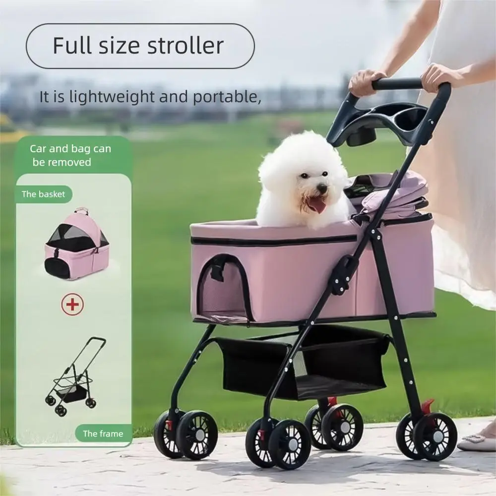 Pawzseek Portable Pet Stroller for Cats and Puppies - Solid EVA & Carbon Steel Outdoor Carrier with Foldable Design, Sun-Rain Cover, Breathable Mesh Panel, Storage Bag, Hook and Loop Closure