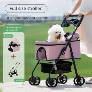 Pawzseek Pet Stroller for Cats Dogs Foldable Design with Sun Rain Cover Breathable Mesh Panel Storage Bag