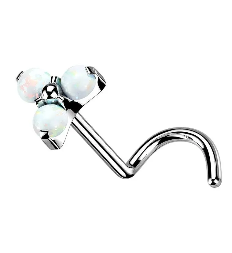 Triple White Opalite Titanium Threadless Nose Screw Ring, Nose Ring Jewelry