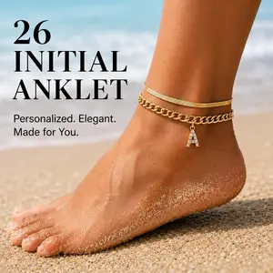2026 New 26-Letter Flat Snake-Link Double-Layer Anklet, Stylish Layered Snake Chain Anklet, Adjustable Boho Beach Foot Jewelry, Versatile Summer Party Daily Wear Anklet Gifts for Women
