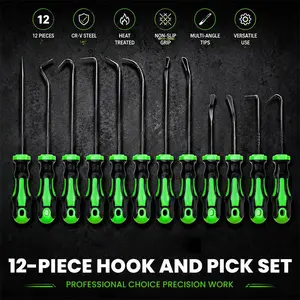 12-piece pry hook tool set; pry hook tool set for automotive oil seals/O-rings and sealing pads; pry hook puller disassembly tools; long-handle and mini pry hook tool sets