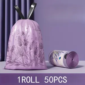 50 Lavender Scented Trash Bags, Thickened Drawstring Closure, 4 Gallon Capacity, Durable Odor-Resistant, Kitchen Office Home Restaurant Garbage Bags, Trashbags