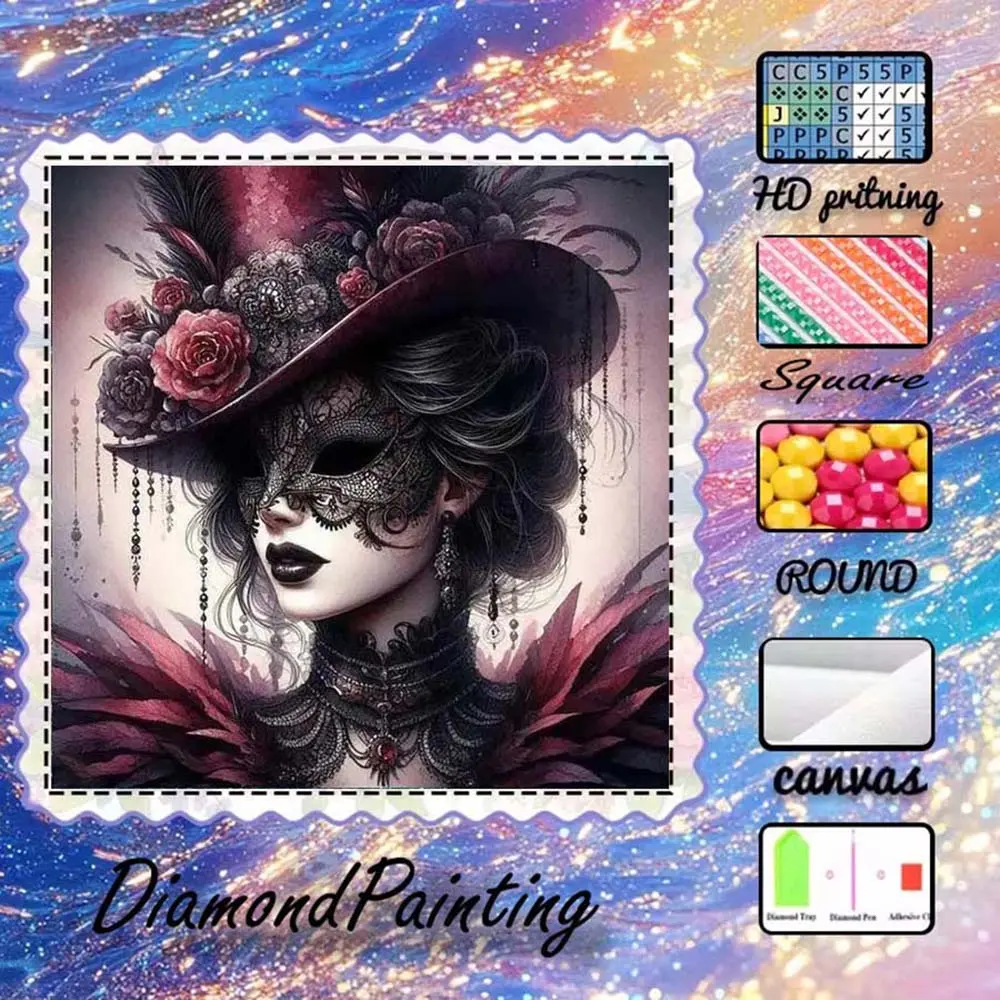 DIY 5D flocked diamond painting kit, AB drills, fairy dust drills, crystal drills, women, hats, flowers, diamond embroidery, special craft diamond art set, wall decor, gift for family, loved ones, friends, Diy Kits, Diamond Art Tools