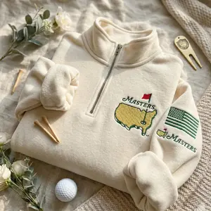 Masters Golf Tournament Embroidered Quarter Zip, Augusta Preppy Quarter Zip Embroidery Sweatshirt, Pink Country Club Pullover, Gift For Her