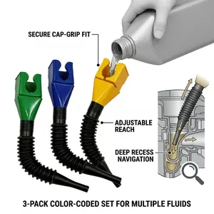 3-Piece Collapsible Funnel Set — Retractable Auto-Filling Funnel (with Bottle-Mouth Clip). A versatile tool for oil changes and fluid transfer in cars, motorcycles, and various types of engines; suitable for dispensing engine oil, gasoline, and coolant. S