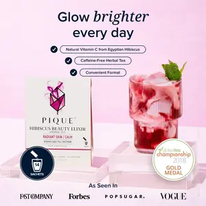 Pique Life Hibiscus Beauty Elixir & Herbal Tea USDA Organic Full Spectrum High in Vitamin C for Radiant Skin & Calm Digestion 14 Servings