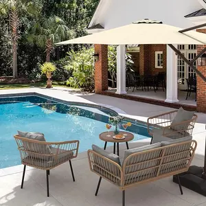 Yitahome 4 Pieces Patio Furniture Set, Outdoor Wicker Patio Conversation Set, All-Weather Rattan Bistro Set with Loveseat Chairs Table Soft Cushions for Garden, Porch, Backyard - Grey