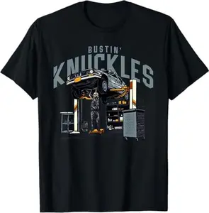Bustin' Knuckles Skeleton Auto Mechanic Humor Tee T-Shirt