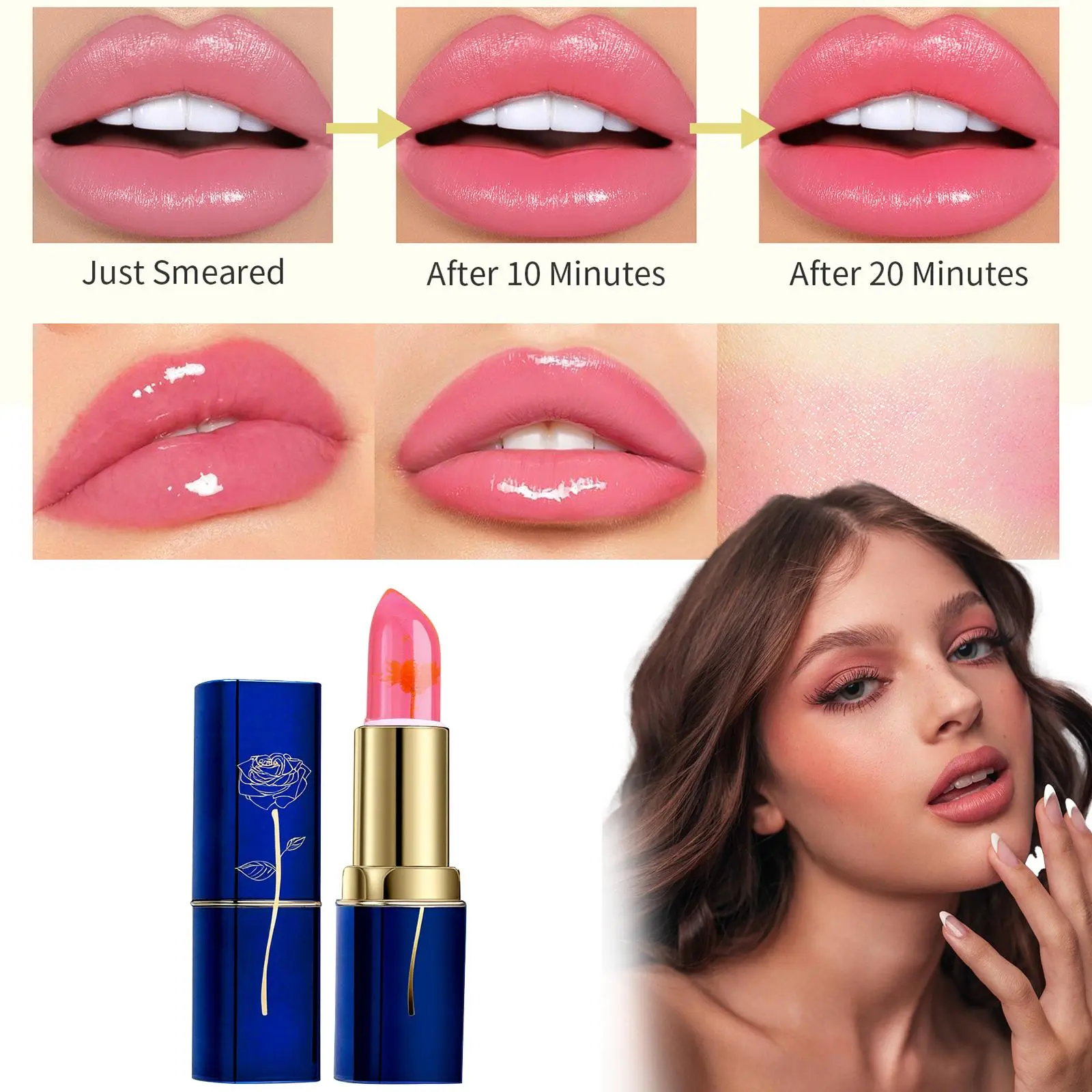 3-Color Flower Color-Changing Lipstick - Hydrating Formula, Unique ...
