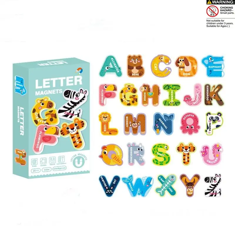Alphabet & Number Learning Toy Set, 1 Box Colorful Alphabet Animal Shape Toys, Magnetic stickers with capital letters,Preschool Educational Toy Set, Learning Spelling Game for Kids