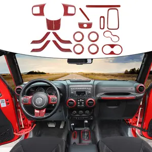18-Pieces Car Interior Kit for 2011-2017 Wrangler JKU 4-Door, Automotive ABS Carbon Fiber Interior Decoration Trim Kit Includes Console Cover, Dashboard Bezel Car Accessories