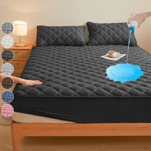 2/3PCS Waterproof Mattress Cover Set, Fitted Sheet /Mattress Cover + Pillowcases, Deep Pocket 6"-18", Noiseless Breathable Cooling, Sweat & Stain Resistant, Machine Washable