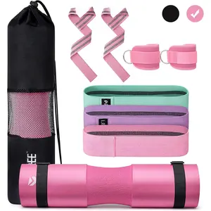 9 count Barbell Pad Set for Squat,  Thrusts, Lunges,  day, Standard  Bars with 2 Gym Ankle Safety Straps, 3  Resistance Bands, 2 Lifting Strap, Barbell Pad, and Carry Bag
