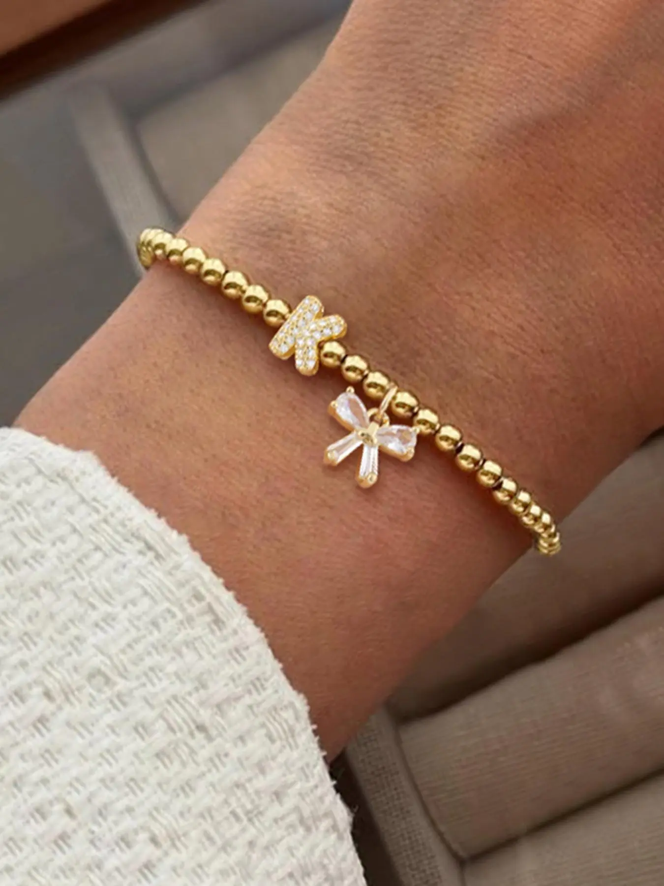 Fashionable Bowknot & Letter Design Beaded Bracelet, Fashion Jewelry for Party, Daily Clothing Decor, Trendy All-match & Exquisite Jewelry for Birthday Gift, Letter Link Bracelet