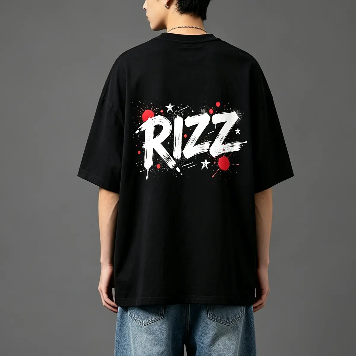 Women's RIZZ Graffiti Oversized T-Shirt - 180G 100% Cotton DTF Print, Unisex Relaxed Streetwear Outfits, Breathable Multi-Size Cold Wash Tee