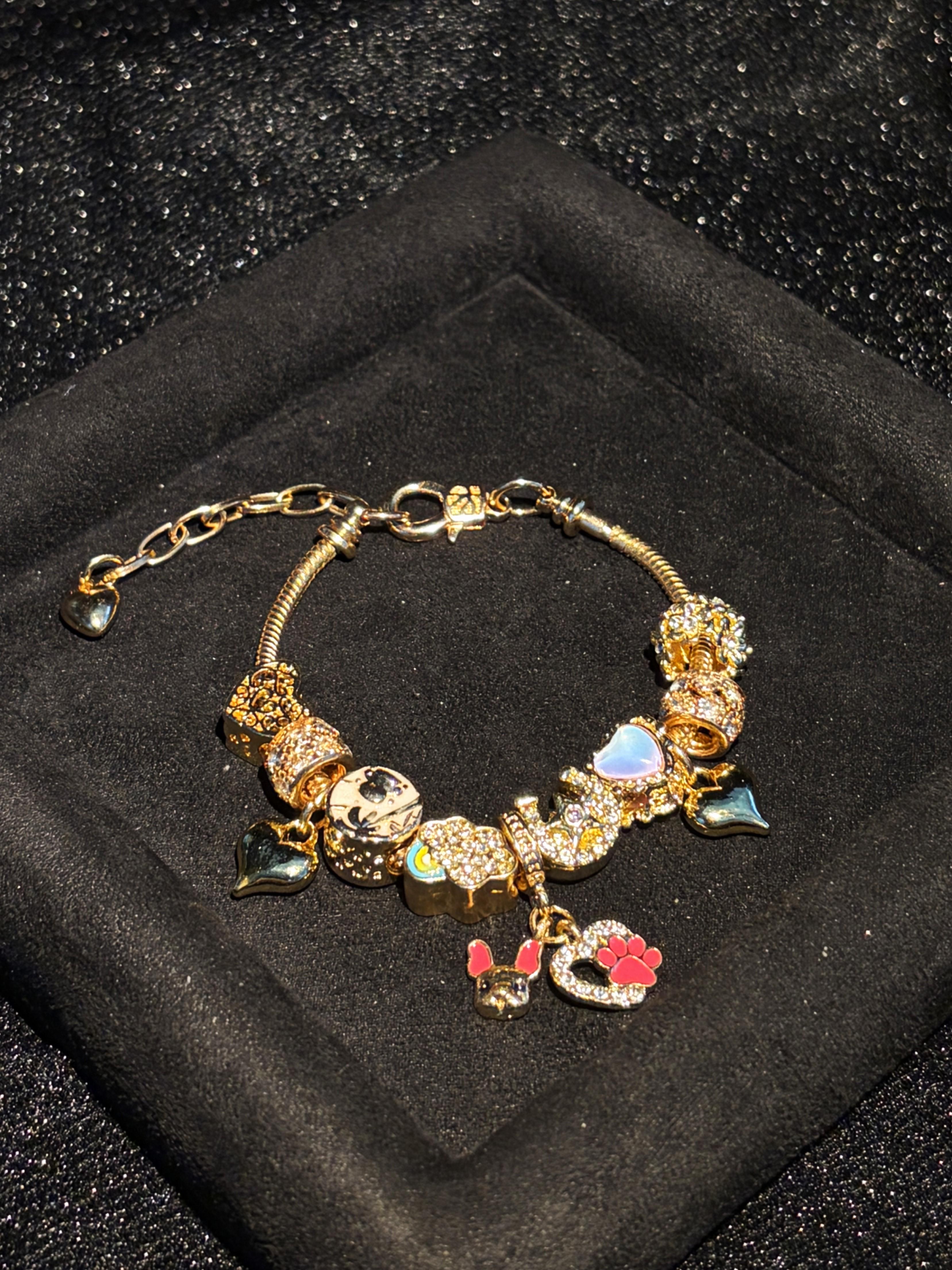 Women's Gold-Tone Snake Bone Charm Bracelet with Cute Pet Paw Heart Dangle Charms and Sparkling Crystal Beads - Fashion Costume Jewelry Gift for Teen Girls Women's Gold-Tone Snake Bone Charm Bracelet with Cute Pet Paw Heart Dangle Charms and Sparkling Crystal Beads - Fashion Costume Jewelry Gift for Teen Girls