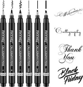 6-Size Calligraphy Pen Set for Writing, Drawing & Hand Lettering, Black Ink Brush Markers for Art, Calligraphy, and Sketching
