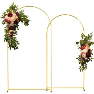 Gold Wedding Arch Backdrop Stands Set of 2 (7.2FT & 6.6FT), Square Balloon Arch Frame for Birthday,, Baby Shower