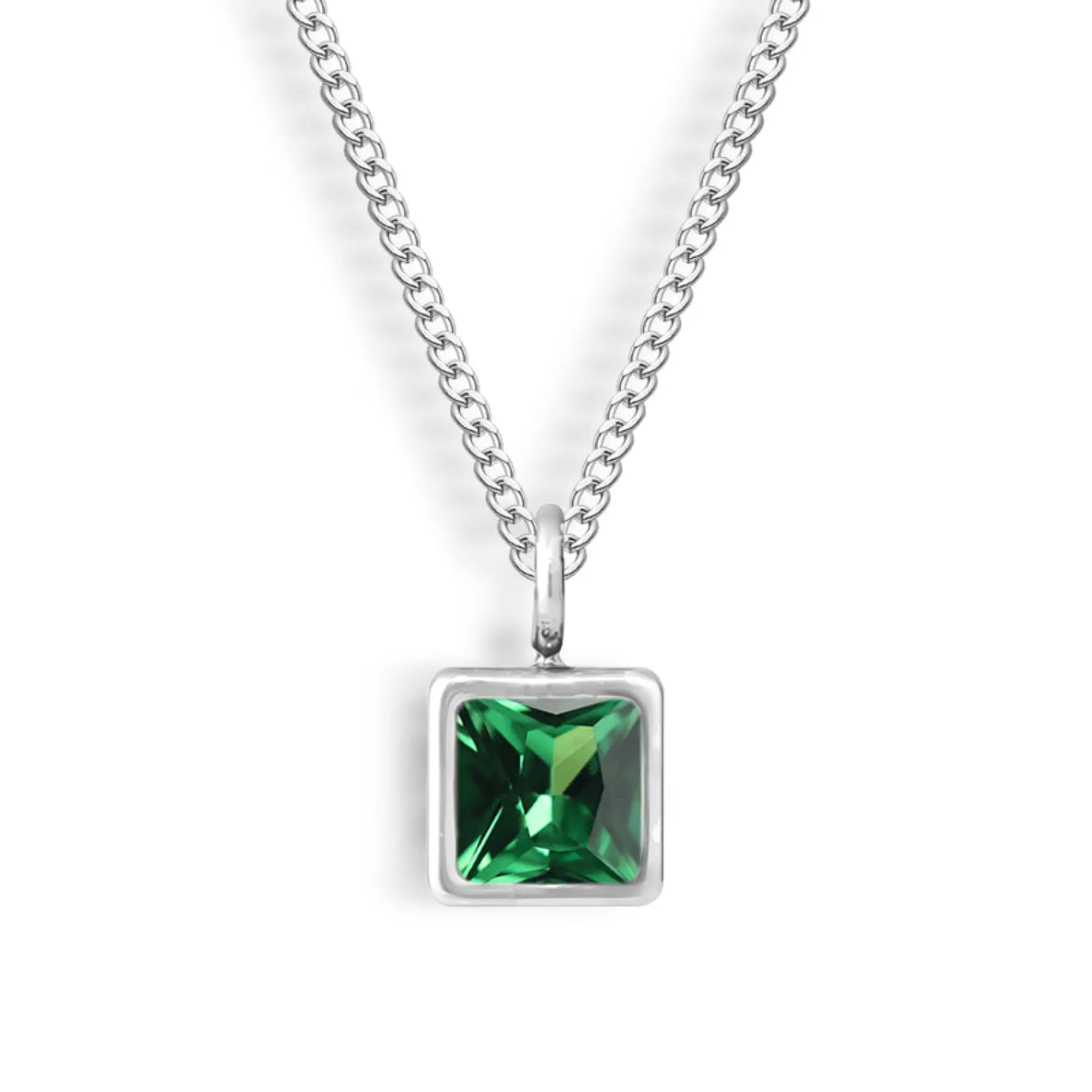 Silver Waterproof, Emerald - May CZ