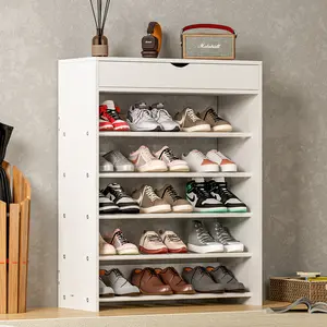 5-Tier Shoe Rack with Seat - Space Saving Entryway Bench Organizer, Large Capacity Shoe Cabinet for Hallway, Living Room & Closet (White)
