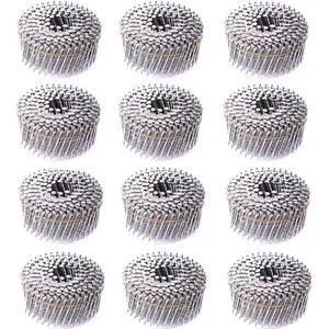 Stainless Steel 3600 Count Siding Nails, 15- /4 Inch *.092 Wire Collated Coil Ring Shank Nails, Full Round  Hot-Dipped Galvanized Siding Nailer Attachment Replacement