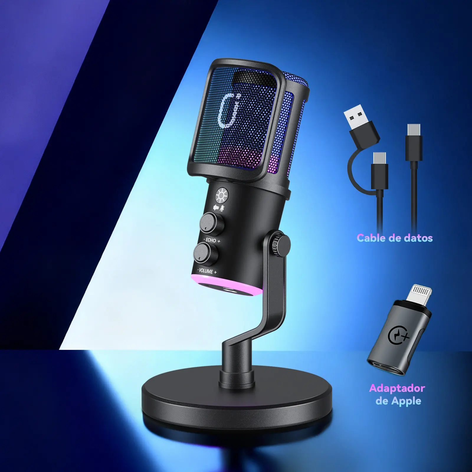 JYX U120 Compact Durable Metal Condenser Gaming USB Microphone - Ergonomic Plug-and-Play Windows Computer Mic with Pop Filter, RGB Lights, Noise Reduction, USB Type-C Connection, Real-Time Response for Gaming Streaming, Recording, Audio, Ideal Gamer Gift