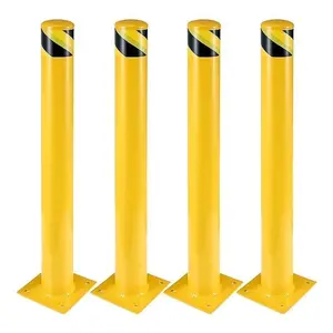 Safety Bollard, 4 Packs 48 Inch Height Bollard Post, 4.5 Inch Diameter, Yellow Safety Steel Bollard Post with 16 Anchor Bolts, for Traffic Control, Driveway Barrier, Parking Pole