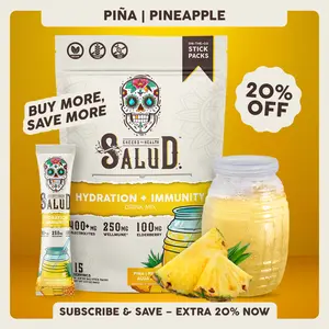 Salud 2-in-1 [Hydration + Immunity - Pineapple] Electrolytes Powder, Agua Fresca Drink Mix, Elderberry, Dairy & Soy Free, Non-GMO, Gluten Free, Vegan, Low Calorie, 1g Sugar (15 Servings)