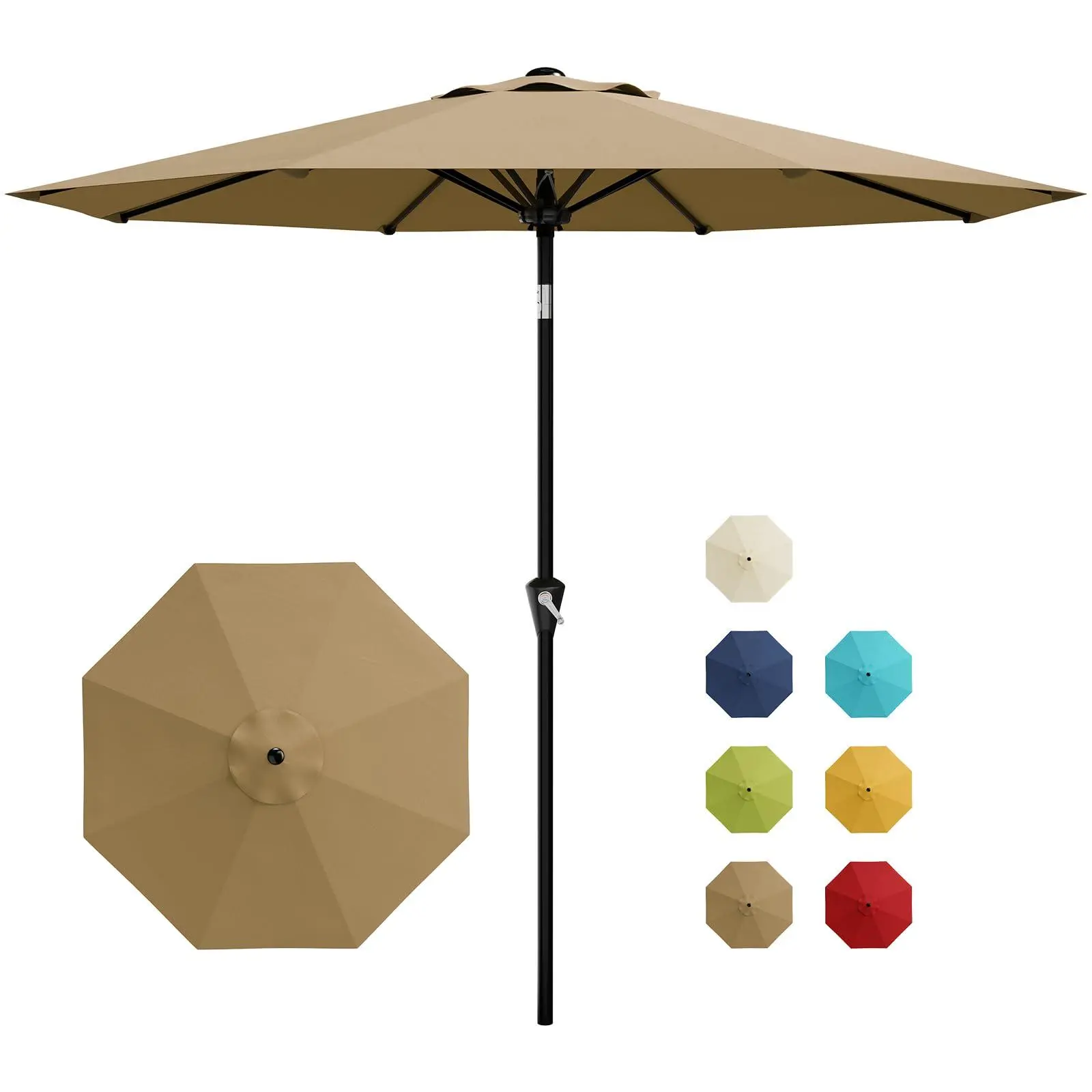 GAOMON 10FT Polyester Casual Patio Shade Umbrella Outdoor Furniture Set, Modern Durable Iron Frame with Push-Button Tilt, Crank Handle, 8 Stable Ribs, Vented Waterproof UV Protection for Garden, Deck (Khaki), Sturdy